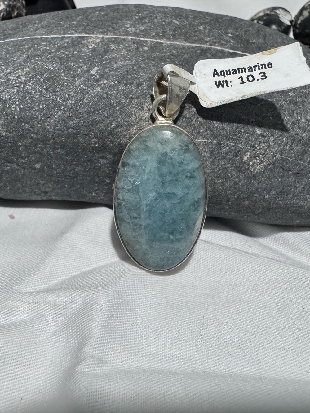 Aquamarine Oval Pendant in Light Blue - Sterling Silver